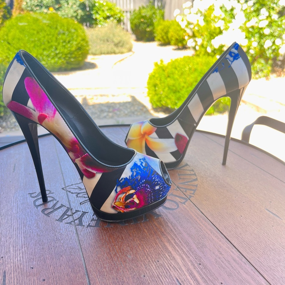 Giuseppe Zanotti Floral Striped Women's Heels platform peep toe